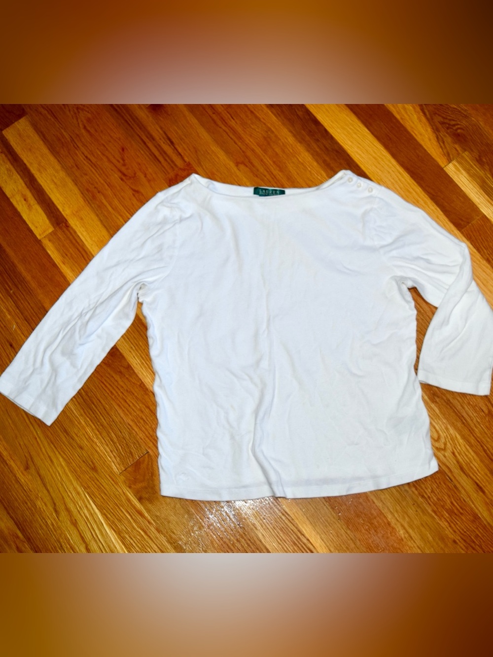 Ralph Lauren White women’s Boatneck Top - Classic 3/4 Sleeve 100% cotton size L